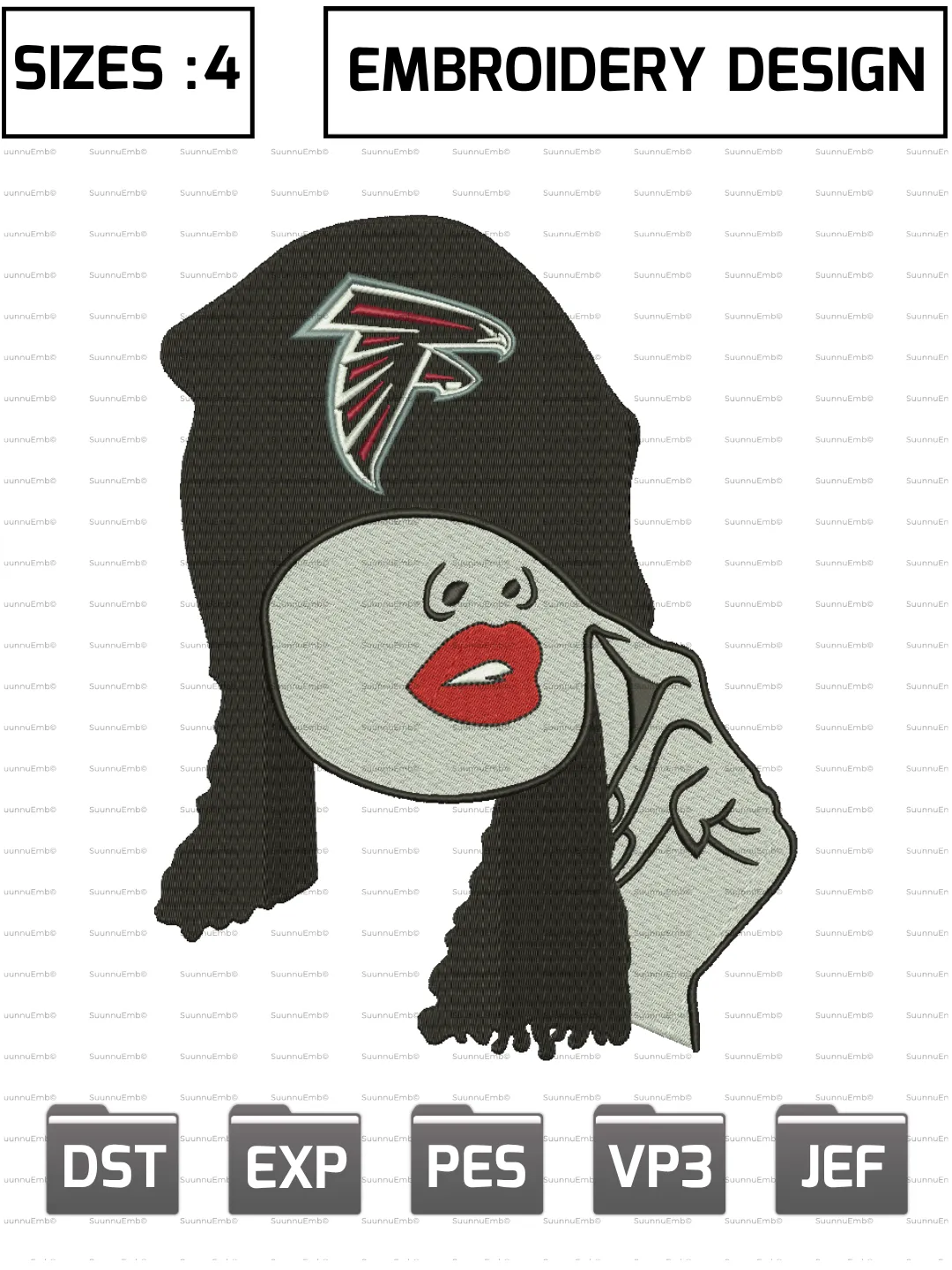 Atlanta Falcons Fangirl Logo Embroidery Design,NFL Logos Embroidery Design,NFL Teams, Machine Embroidery Design File,4 Sizes, Digital Download