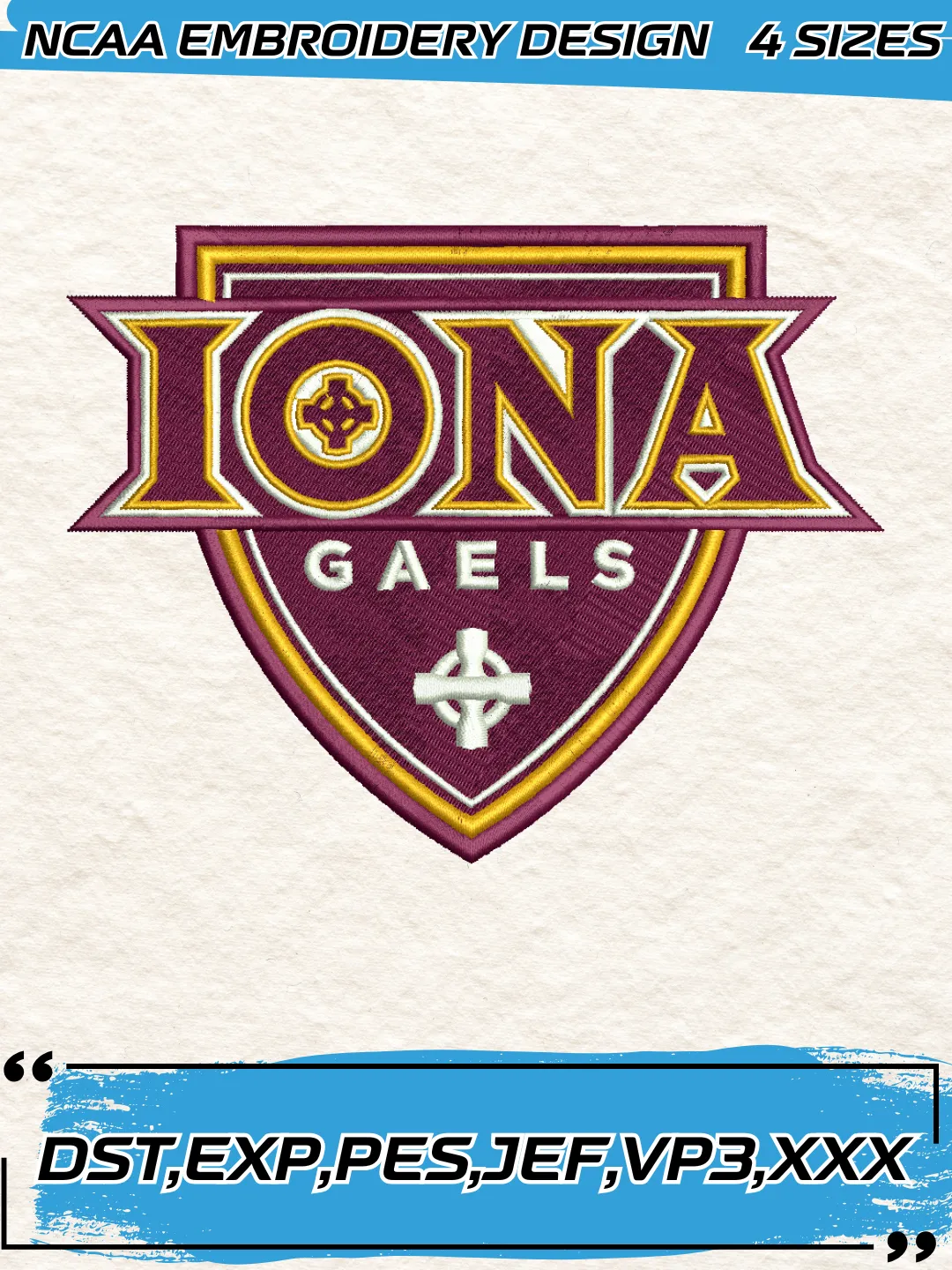 Iona Gaels Logo Embroidery Design,NCAA Logo Embroidery Design,Machine Embroidery Design File,4 Sizes, Digital Download