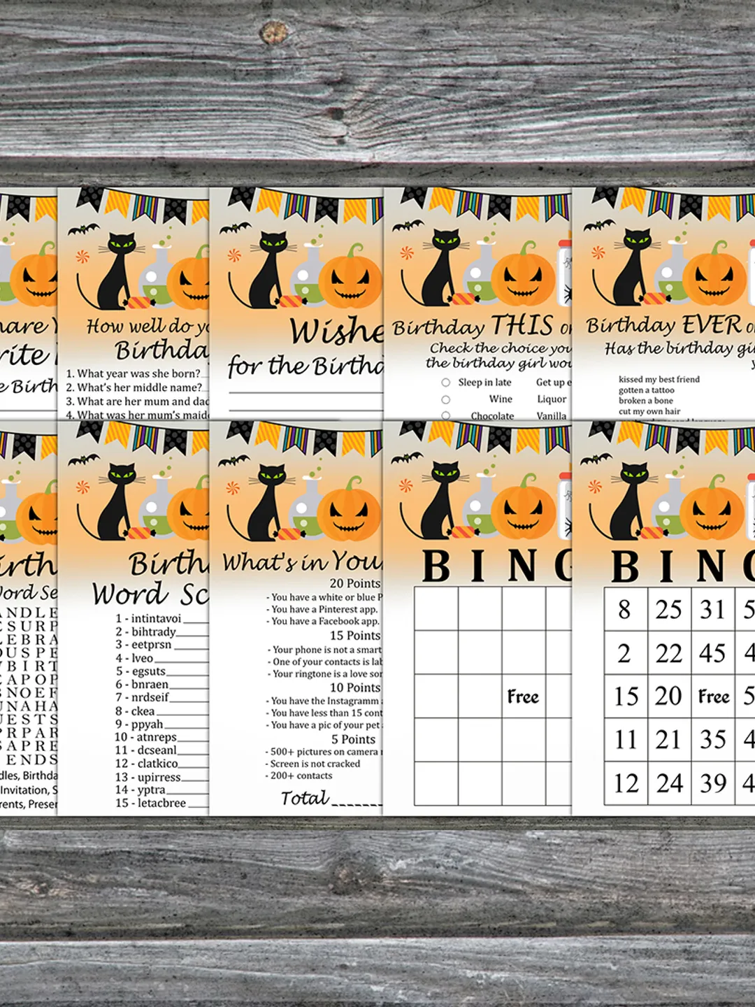 Halloween Birthday Party Games bundle,Adult birthday games package,Printable Birthday Games,INSTANT DOWNLOAD