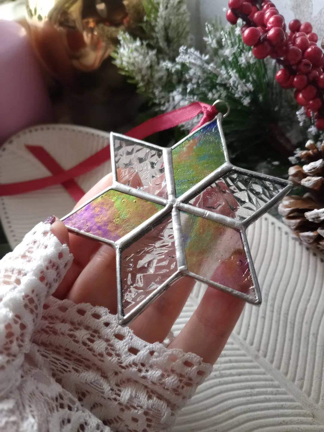 Christmas decorations, snowflake suncatcher, christmas tree star, new year tree toy, hygge christmas