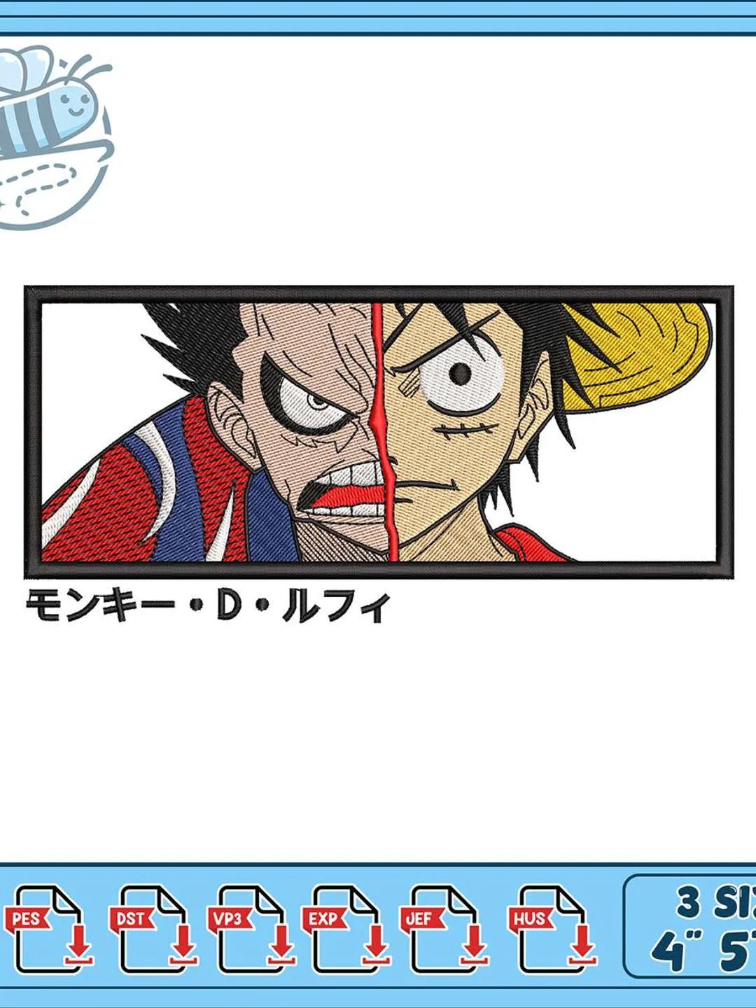 Monkey D Luffy Split Face Embroidery Design, One Piece Anime Machine Embroidery File, Straw Hat Luffy Battle Face Patch Design