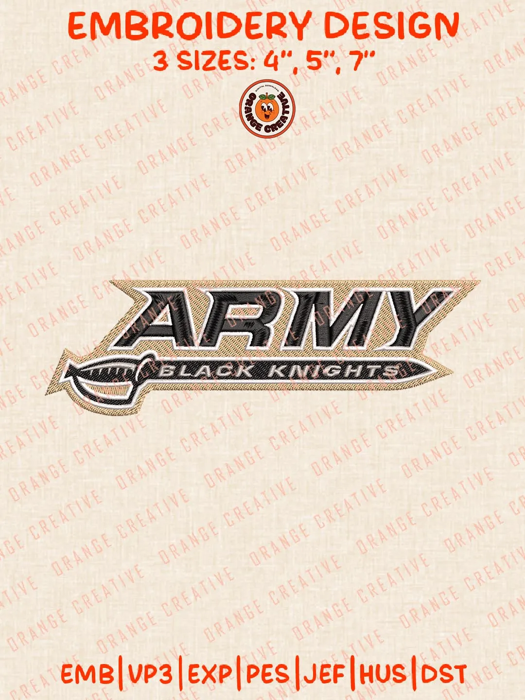 Army Black Knights Text Logo Embroidery Design Files, NCAA Logos Embroidery Designs, NCA Machine Embroidery Files, 3 Sizes, Custom Sizes, Instant Download