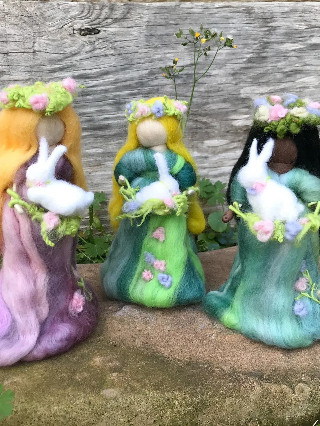 Needle Felted Spring Fairy with Bunny: Waldorf Easter Decor