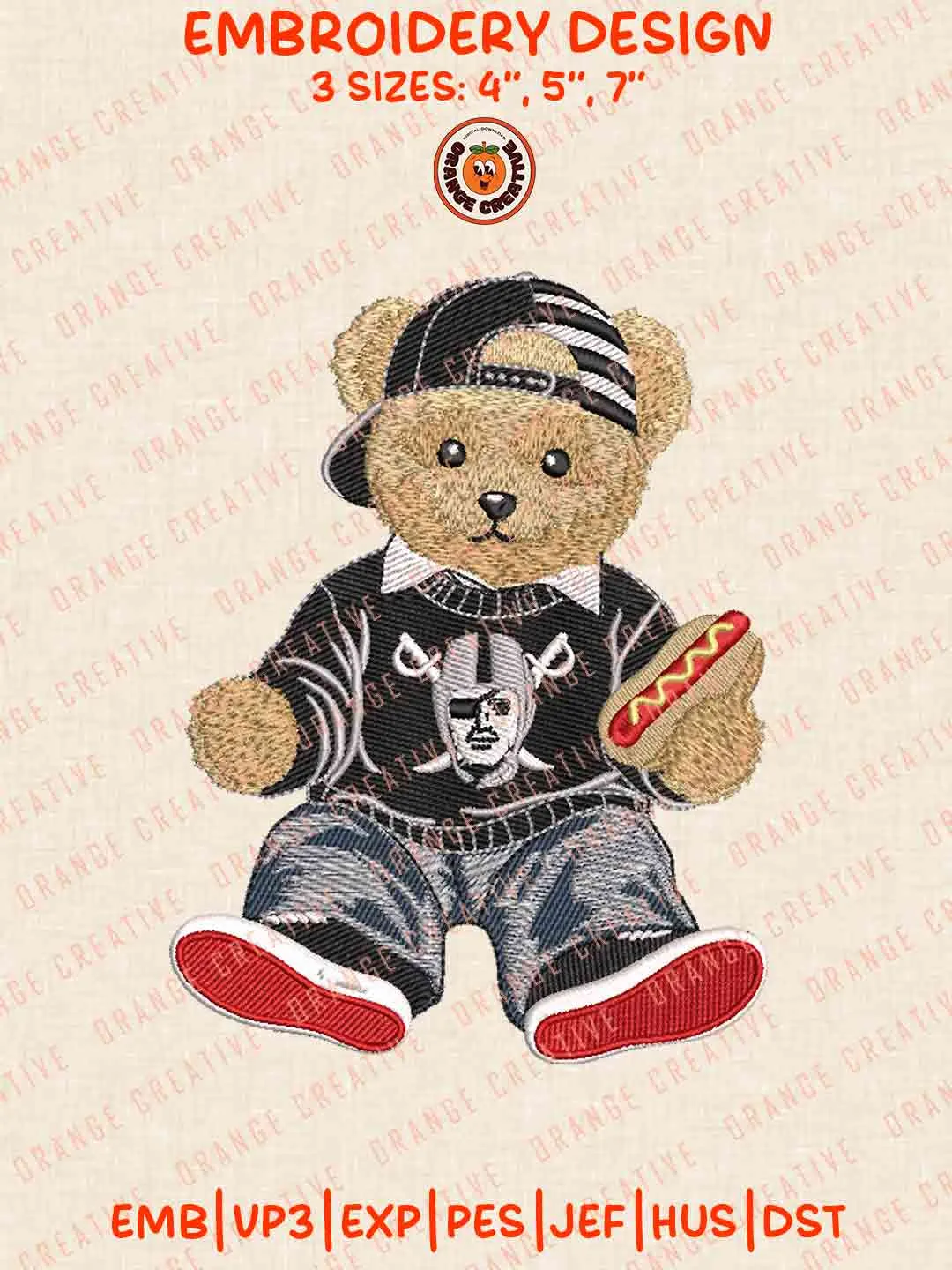 NFL Las Vegas Raiders Football x Teddy Bear Hot Dog Embroidery Files Digital Download