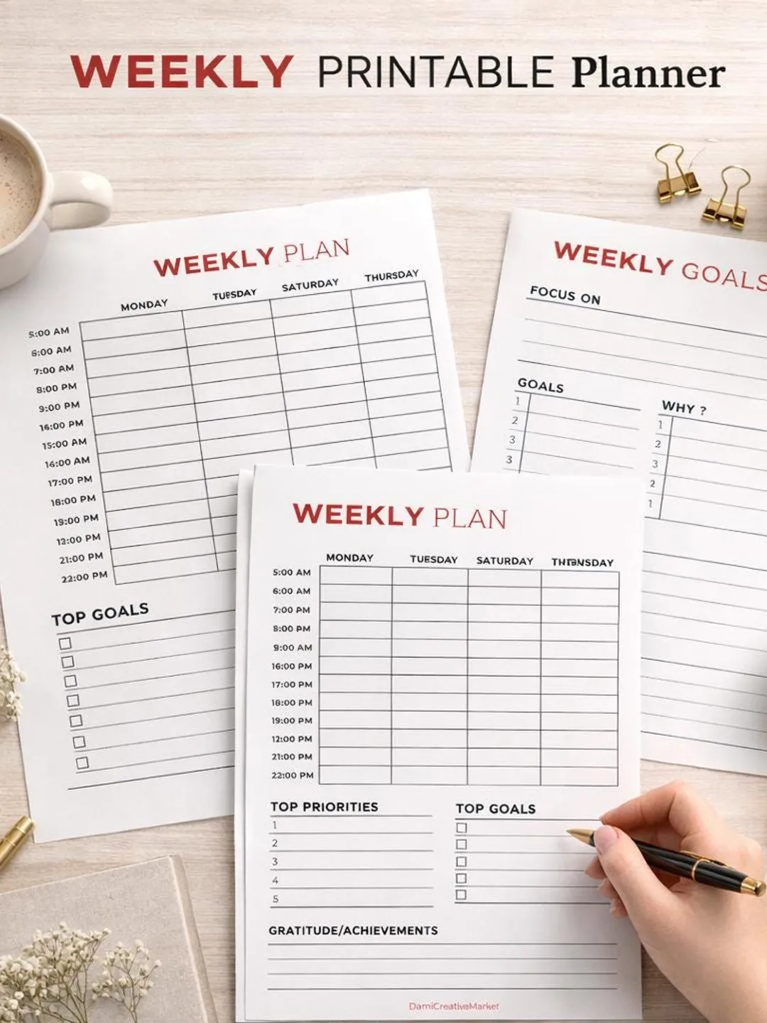 Minimalist Weekly Planner Printable | A4 A5 Letter Sizes (Digital Download