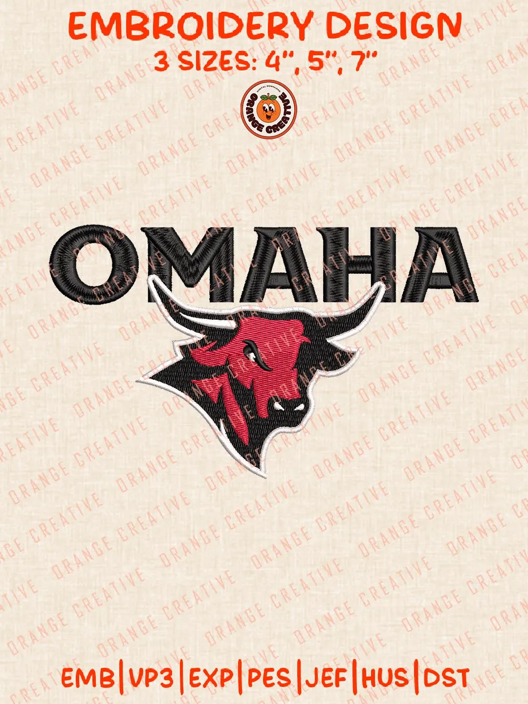 Omaha Mascot Logo Embroidery Design Files, NCAA Logos Embroidery Designs, NCAA Omaha Mavericks Machine Embroidery Files, 3 Sizes, Custom Sizes, Instant Download