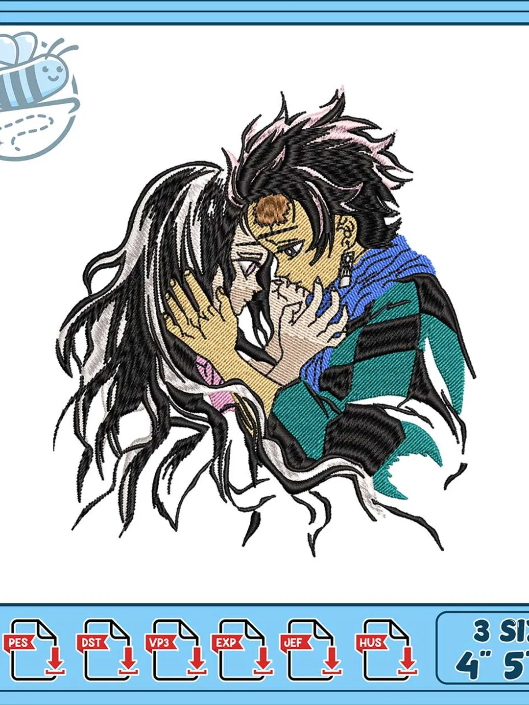 Tanjiro and Nezuko Kamado Embroidery Design, Demon Slayer Anime Couple Machine Embroidery File, Kimetsu No Yaiba Embroidery Pattern