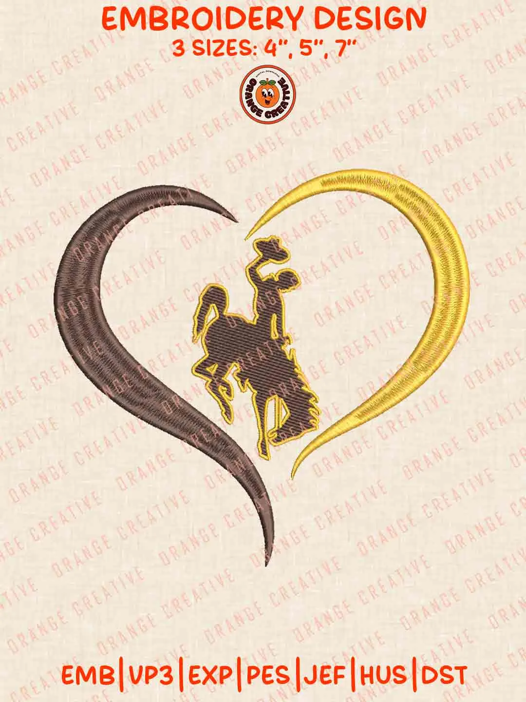 Wyoming Cowboys Heart Logo Embroidery Design, NCAA Wyoming Team Machine Embroidery Digitized Pes File, 4 Sizes, Custom Size, Instant Download