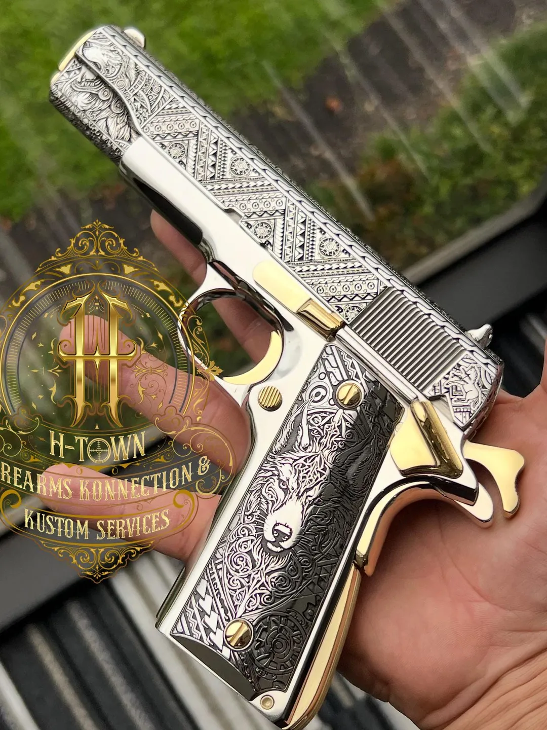 Colt MKIV Series 80 Wolf Engraving Vector | Tribal Gun Slide Grip