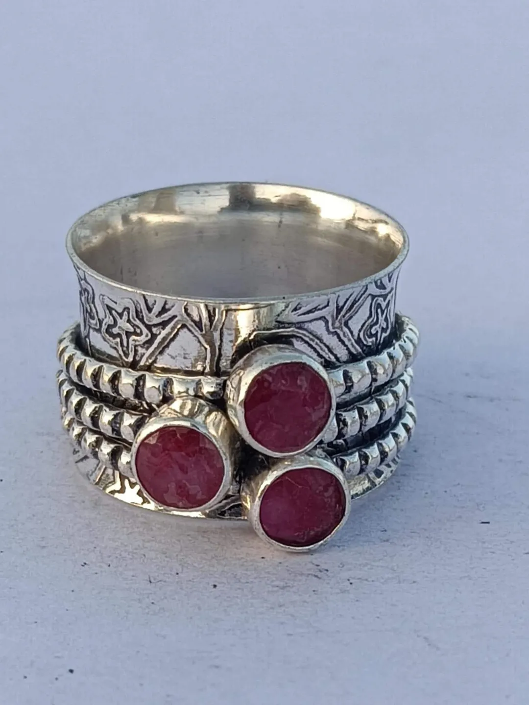Indian Ruby Gemstone Ring, Handmade Ring, 925 Sterling Silver Ring, Spinner Ring, Engagement Ring, Designer Ring, Beautiful Woman Ring,