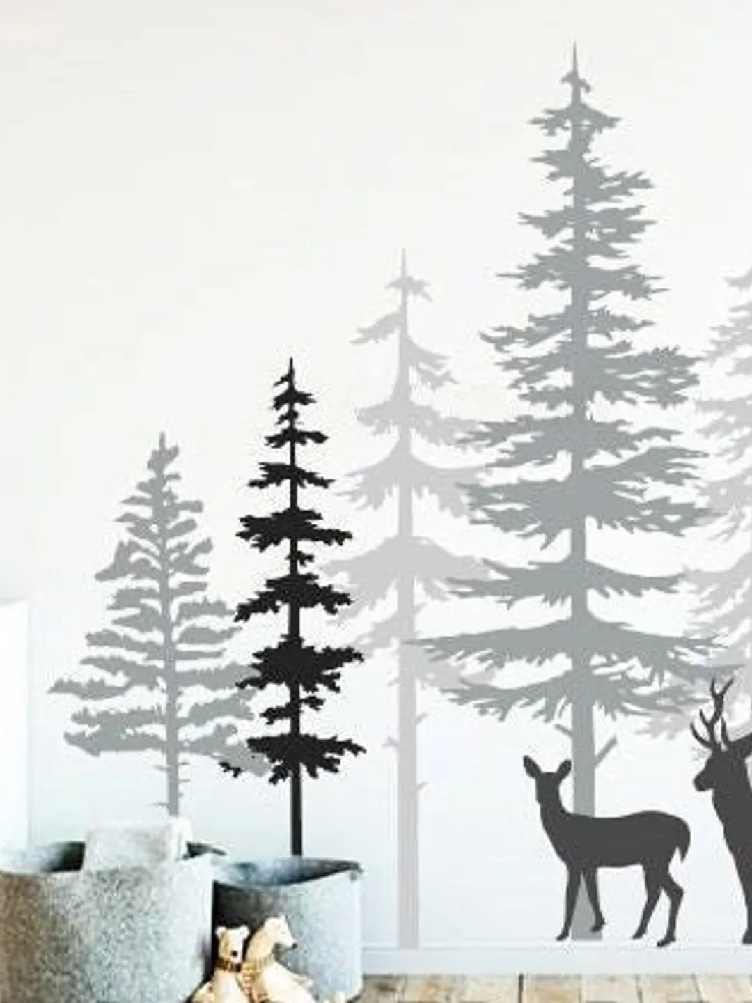3 Color Pine Tree Forest Wall Decals - Tree Wall Decals, Forest Mural ...