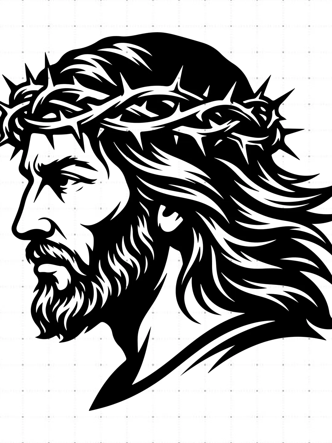 Jesus Side Profile Crown Of Thorns SVG, Jesus Face Profile SVG, Christian Faith Silhouette Cut File, Holy Jesus Head Vector, Religious T-Shirt Design, Savior Graphic for Cricut Silhouette