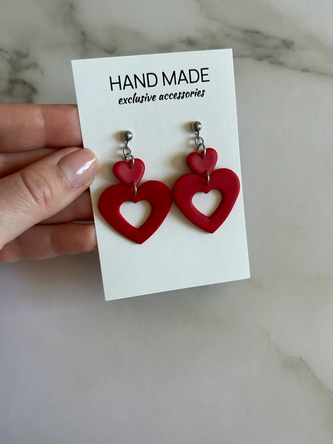 Polymer clay earrings, handmade earrings with hearts