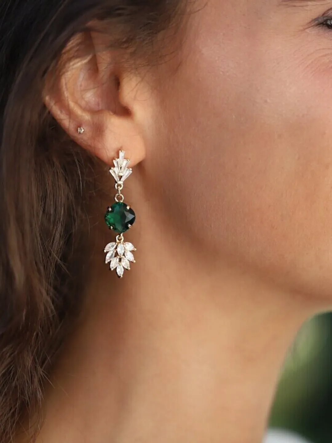 Art Deco Wedding Earrings , Emerald Green Vintage Retro Bridal Jewelry , Gatsby Wedding Earrings, Statement Chandelier Boho Wedding Earrings