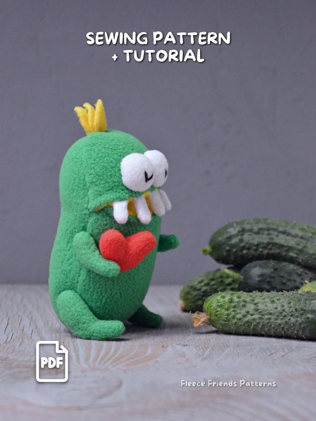 Cucumber Monster Plush Sewing Pattern PDF with Secret Pocket & Teeth