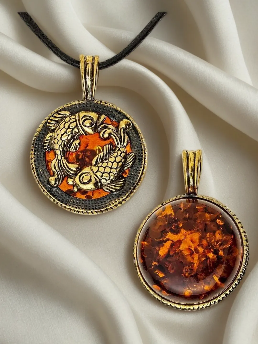 Pisces necklace Pisces gift zodiac sign pendant fish amber jewelry gold brass Fish Amulet round pendant medallion