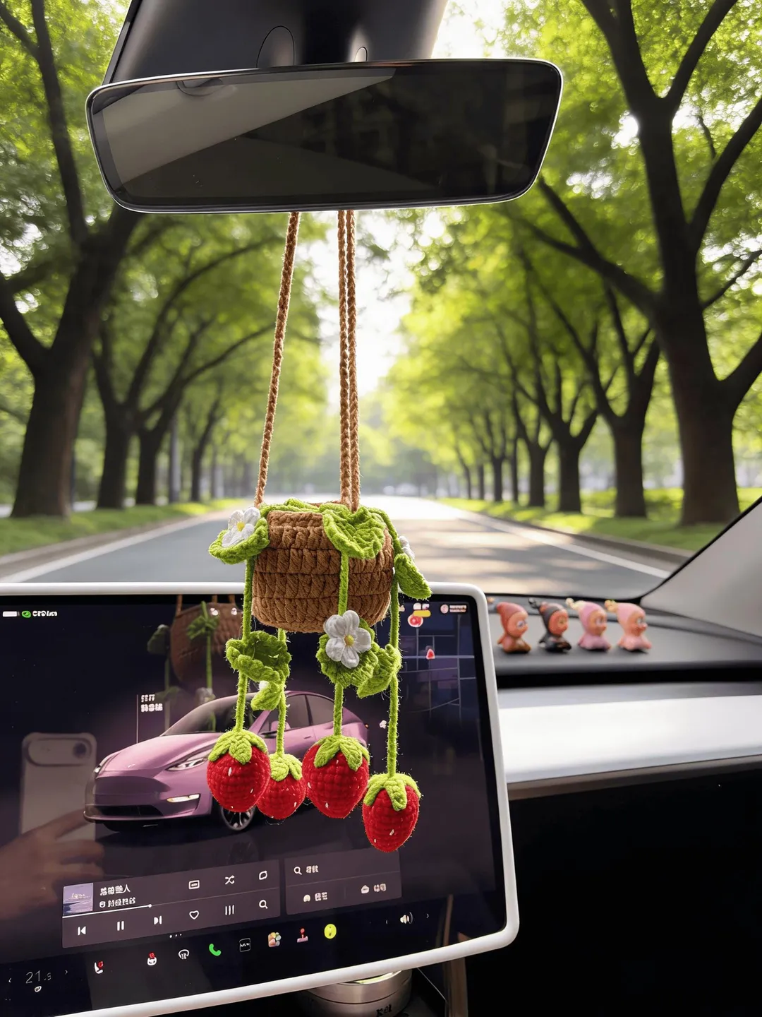 Crochet strawberry Potted Plant Car Hanging , Handmade Plant