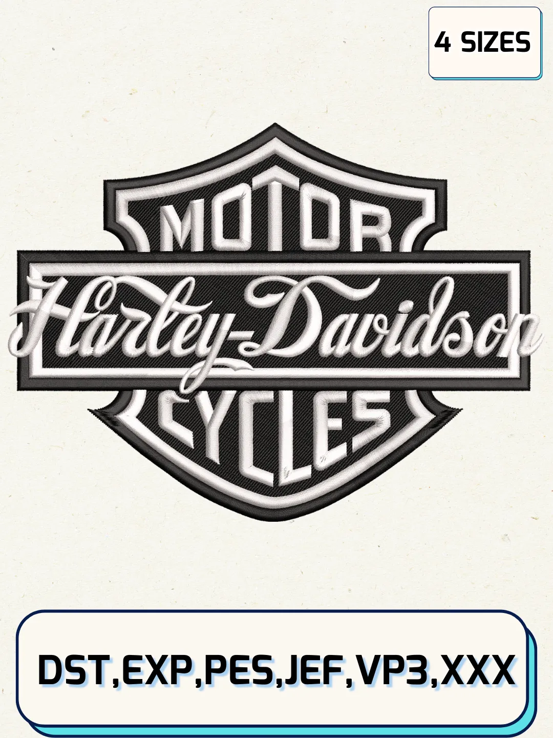 Harley Davidson Logo Embroidery Design, Transport Embroidery File, Machine Embroidery Files, 4 Sizes, Digital Download