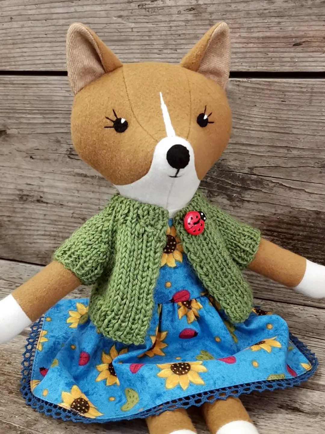Red dog girl, handmade stuffed toy, wool plush puppy doll, soft toy