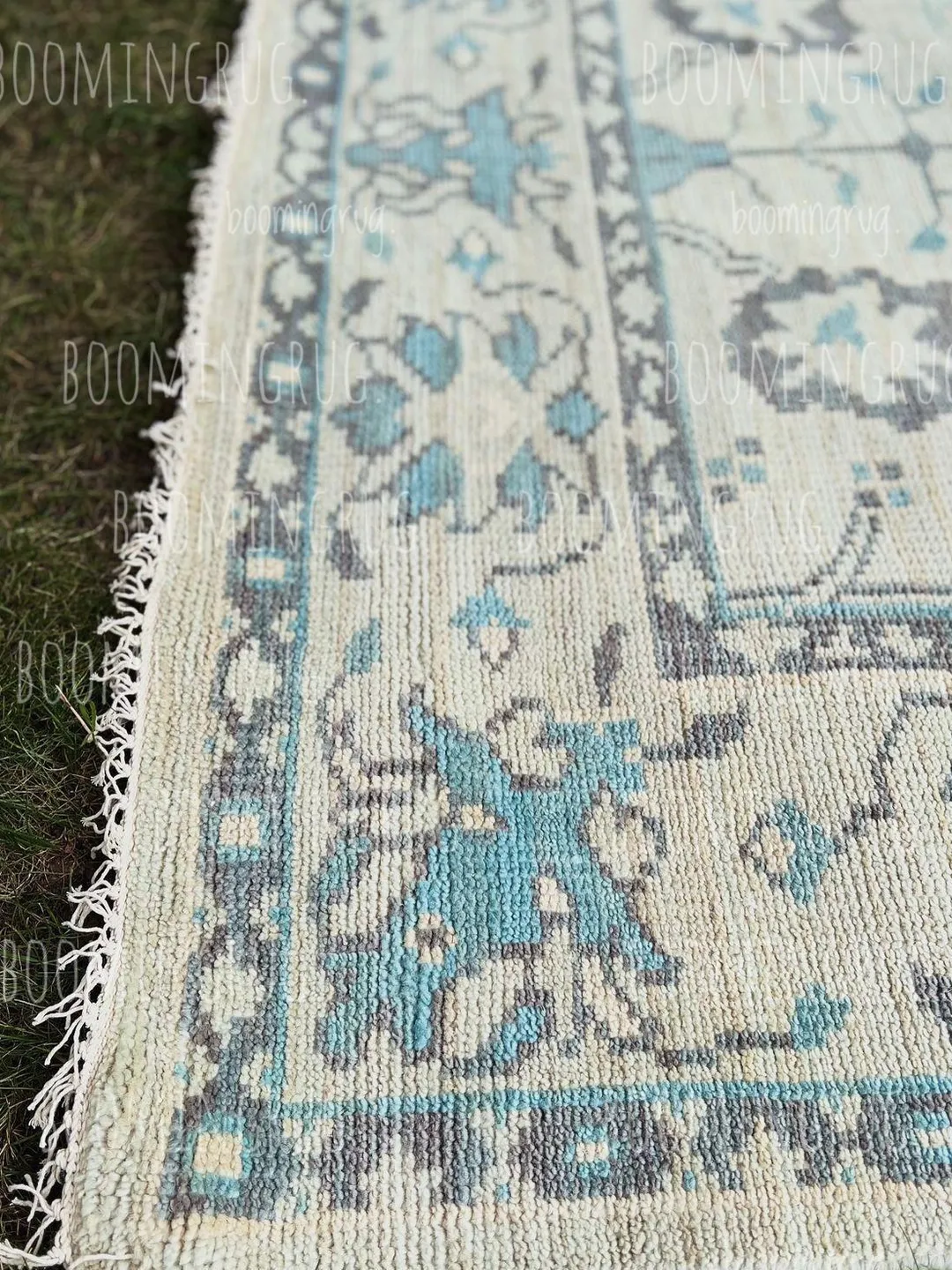 Vintage Turkish Area Rug | Light Blue Oushak Rug | Handwoven Outdoor ...