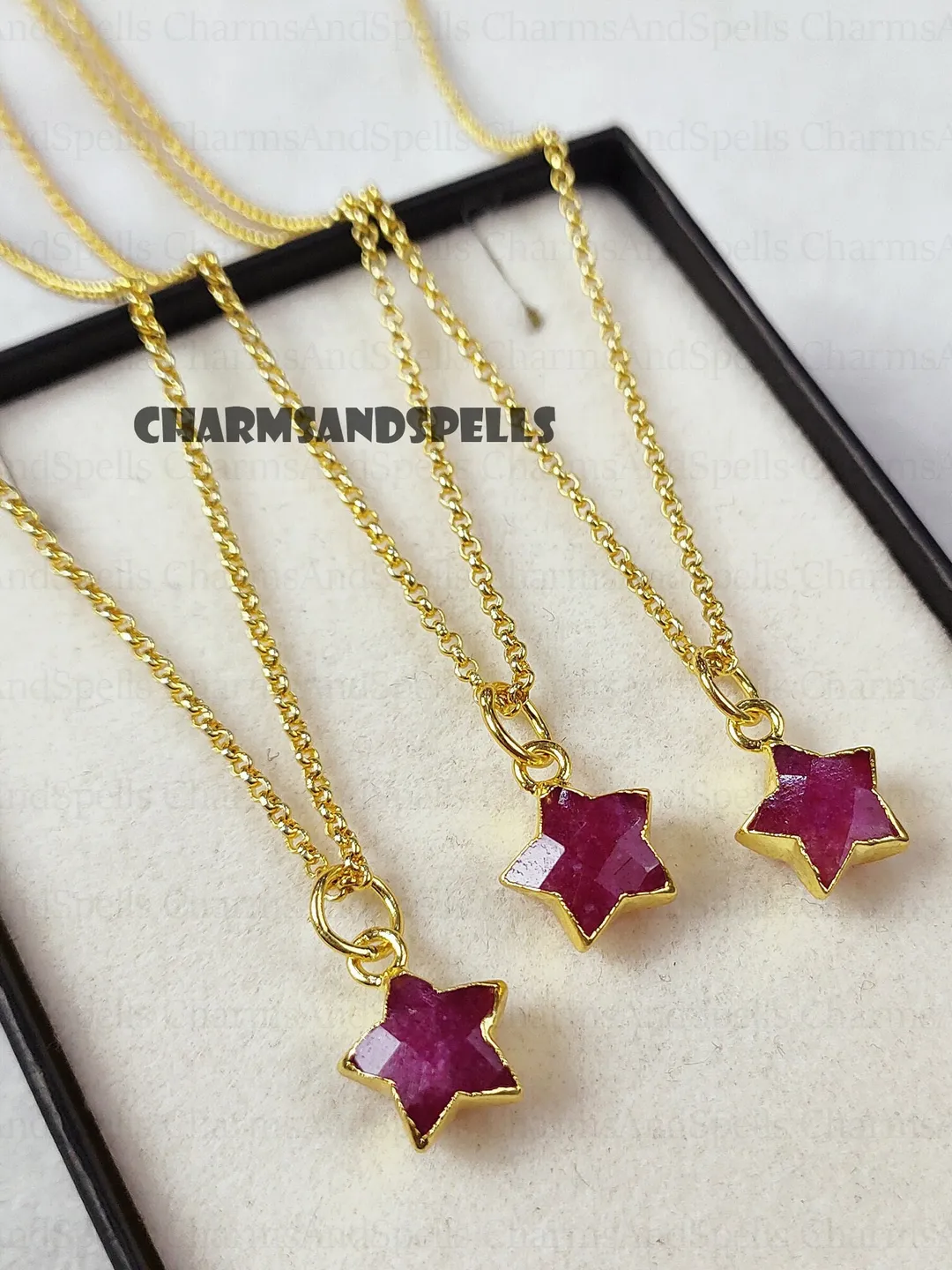 Dainty Ruby Star Necklace, Handmade July Birthstone, Gemstone Jewelry, Minimalist Gift for Her