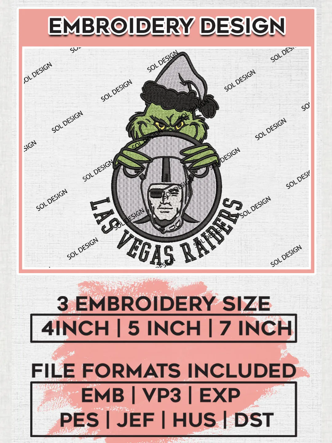 NFL Las Vegas Raiders Team x Grinch Holding Ornament Logo Embroidery Designs, NFL Raiders Team Machine Embroidery Files, NFL Football Teams, 3 sizes, Grinch Machine embroidery designs, Digital Download