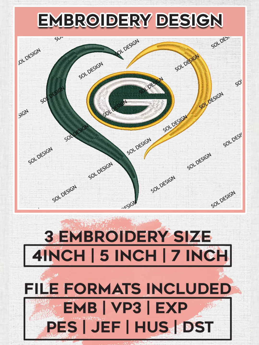 Green Bay Packers Embroidery Design Files, NFL Packers, NFL Embroidery Designs, NFL Green Bay Packers Machine Embroidery Design, Digital Download