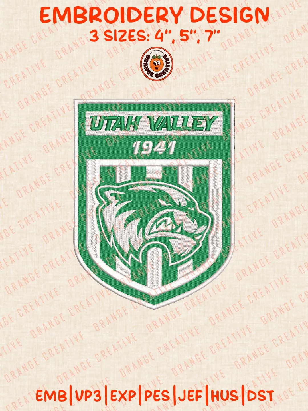 Utah Valley Wolverines 1941 Embroidery Design, NCAA Utah Valley Wolverines Logo Embroidery Design, Machine Embroidery Design File, 4 Sizes, Digital Download