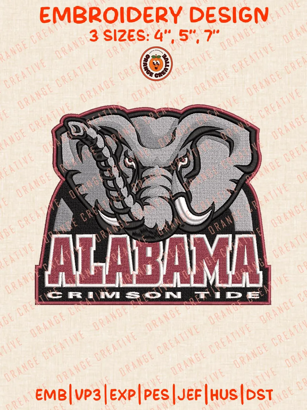 Alabama Crimson Tide NCAA Logos Embroidery Design Files, NCAA Logos Embroidery Designs, Machine Embroidery Files, 4 Sizes, Custom Sizes, Instant Download
