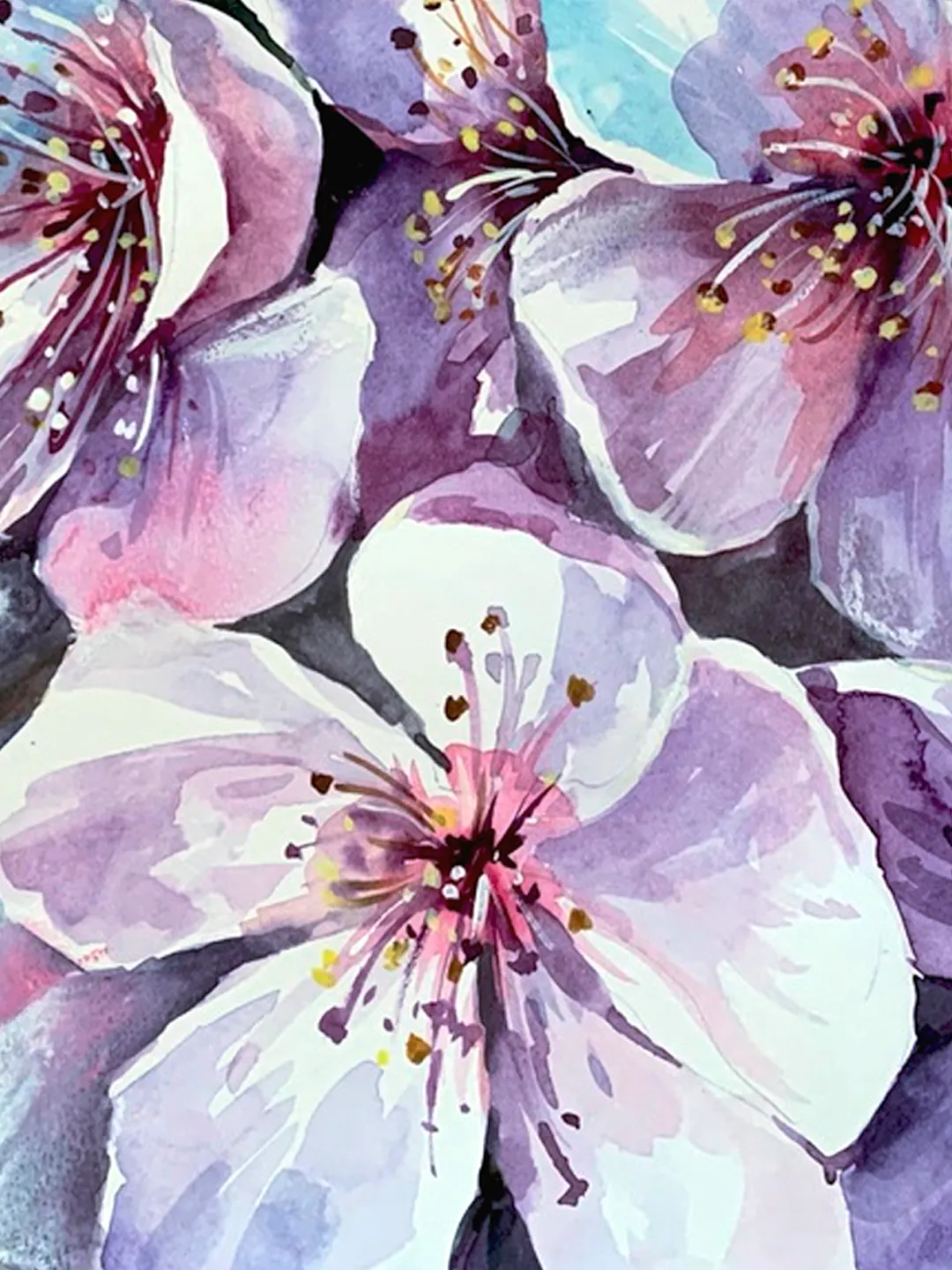 Blooming apple tree watercolor painting