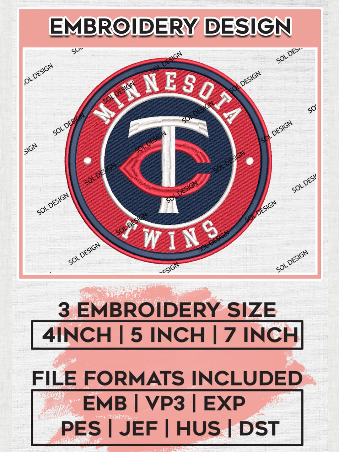 Minnesota Twins Team Logo Embroidery Design, MLB Team Embroidery files, Minnesota Twins Baseball Team, Minnesota Team, Digital Download