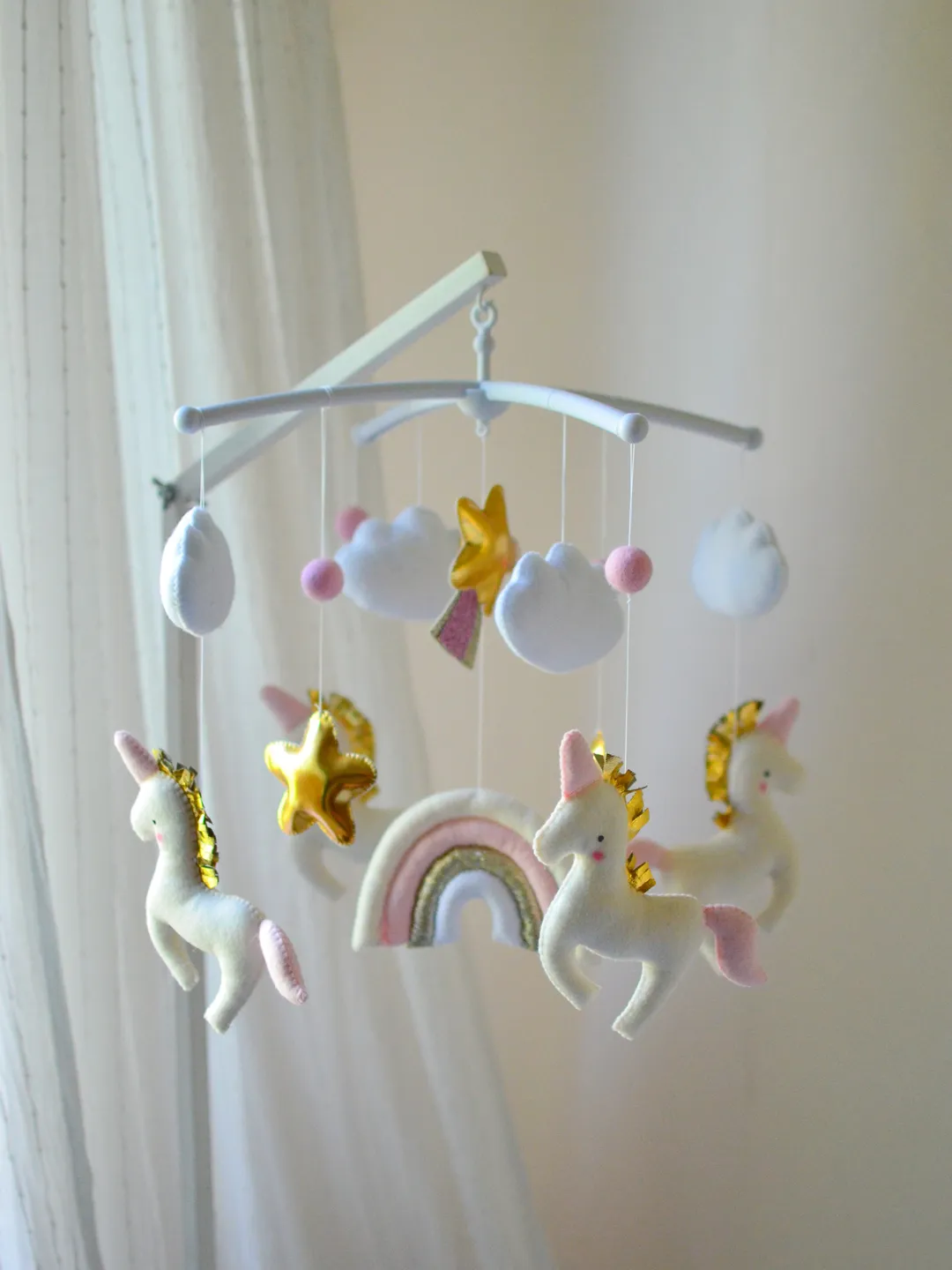 Baby mobile girl with magic Unicorns, Rainbow Nursery decor and Best baby shower gift