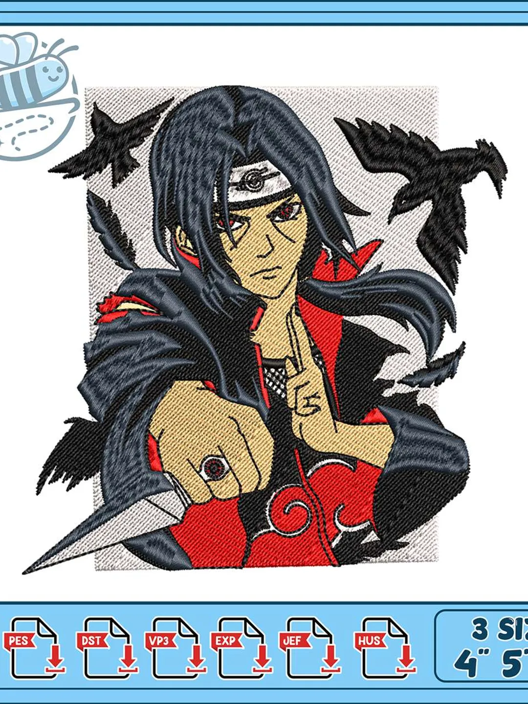 Itachi Uchiha Embroidery Design, Akatsuki Crows Anime Machine Embroidery File, Naruto Shippuden Ninja Patch, Instant Download PES DST