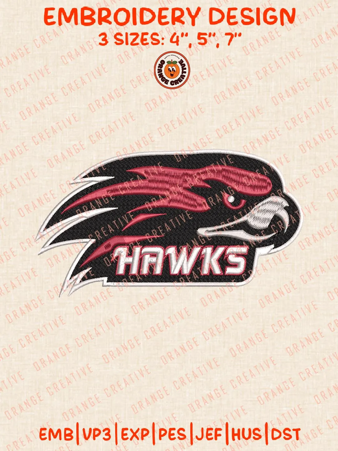 NCAA Hawks Logo Embroidery Design Files, NCAA Logos Embroidery Designs, NCAA Saint Josephs Hawks Machine Embroidery Files, 3 Sizes, Custom Sizes, Instant Download