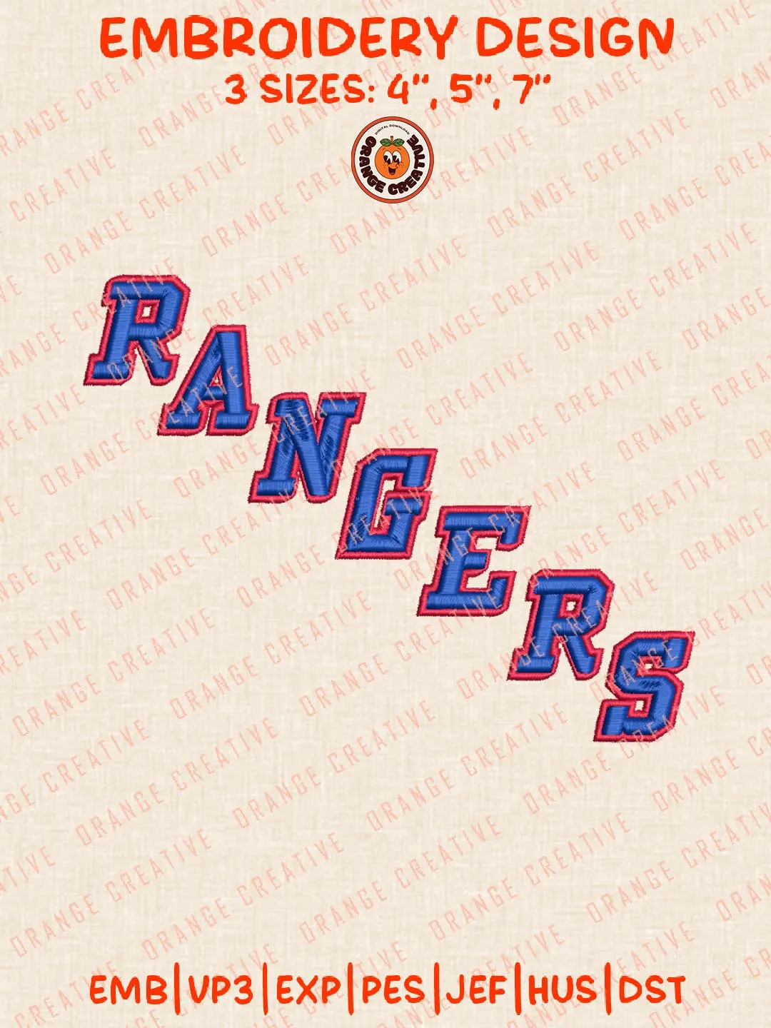 Custom Ranger Team Logo NHL Rangers Head Logo Embroidery Files, NHL New YNew York Rangers Team ...