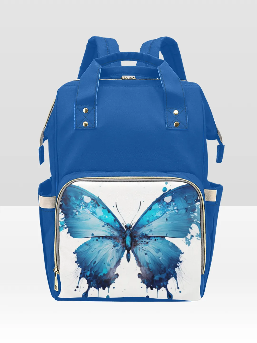 Blue Butterfly Watercolor Style Diaper Bag Backpack