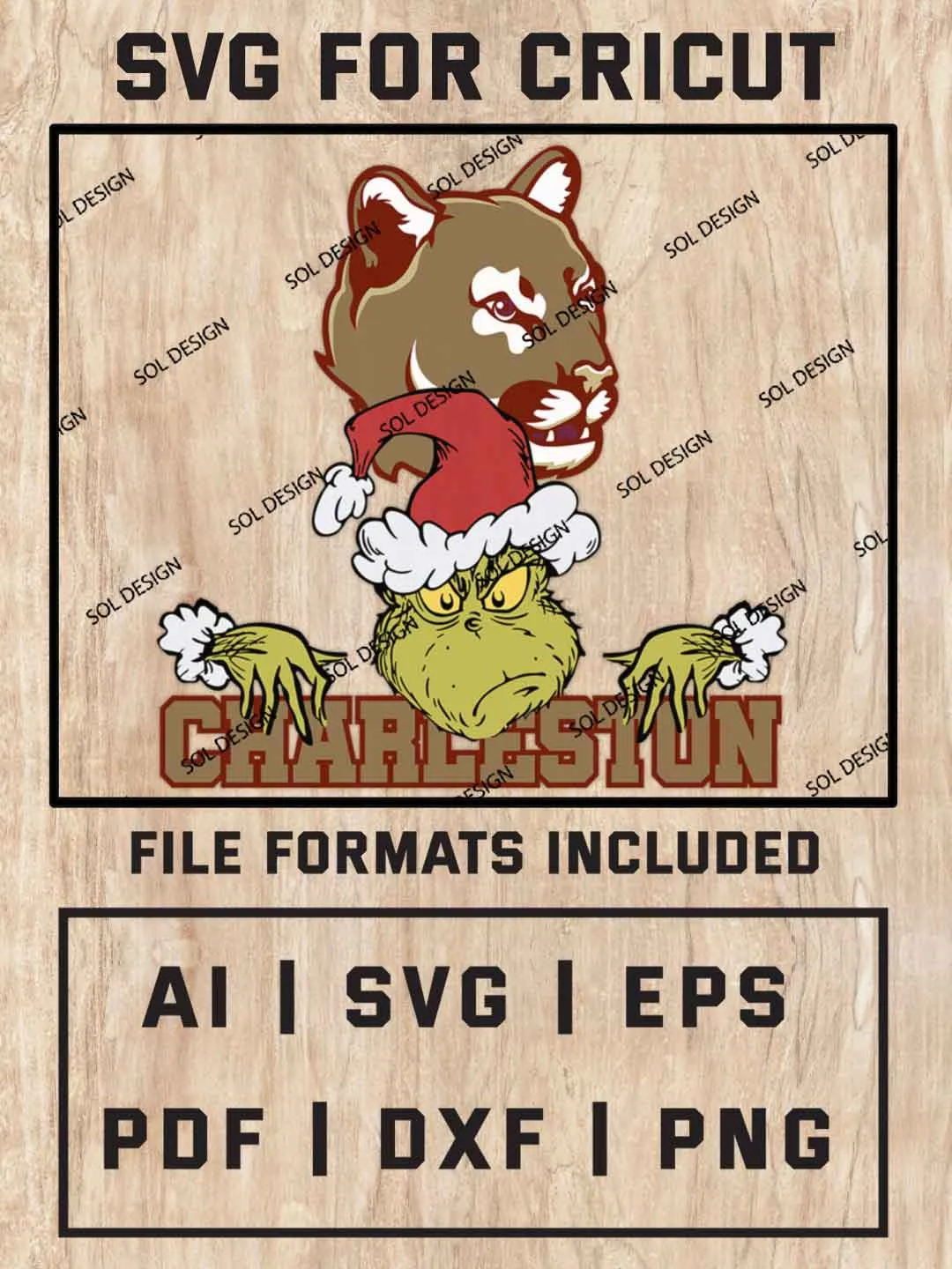 Grinch Charleston Cougars SVG, NCAA SVG Design, NCAA Charleston Cougars SVG, NCAA Cougars Cricut, Christmas Svg, Grinch svg, Digital Download