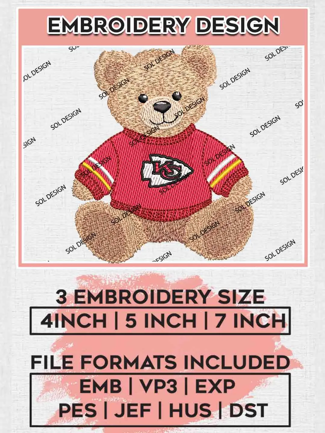 Kansas City Chiefs Cute Teddy Bear Embroidery Designs, Vintage Sports Bear Football Embroidery Design File, NFL, Sport Bear Embroidery, NFL Kansas City Chiefs Team Embroidery, Digital Download