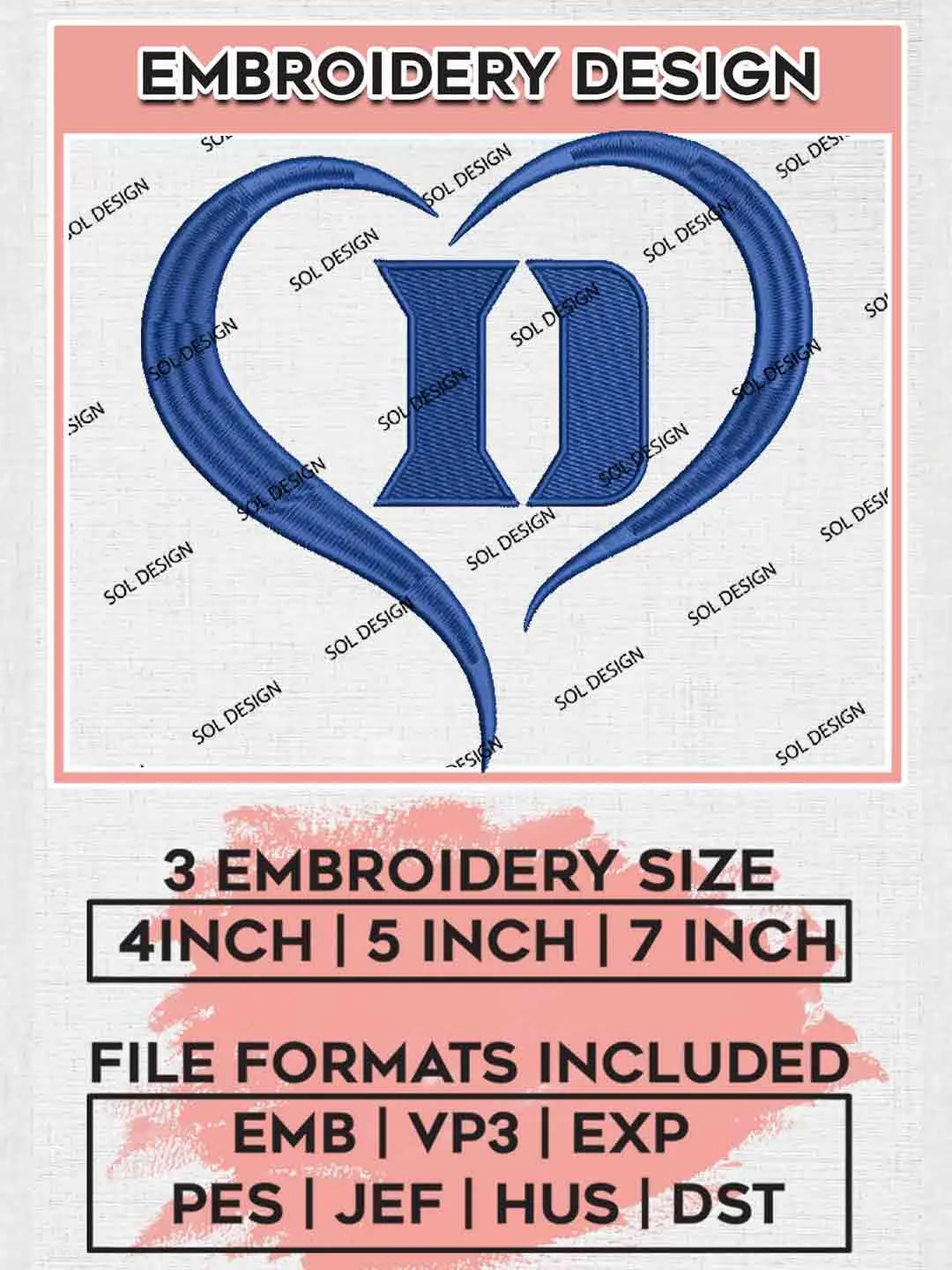 NCAA Duke Blue Devils Heart Logo Embroidery Designs, NCAA Logo Embroidery files, NCAA Duke Blue Devils Team, College Football Team Machine embroidery designs, Digital Download