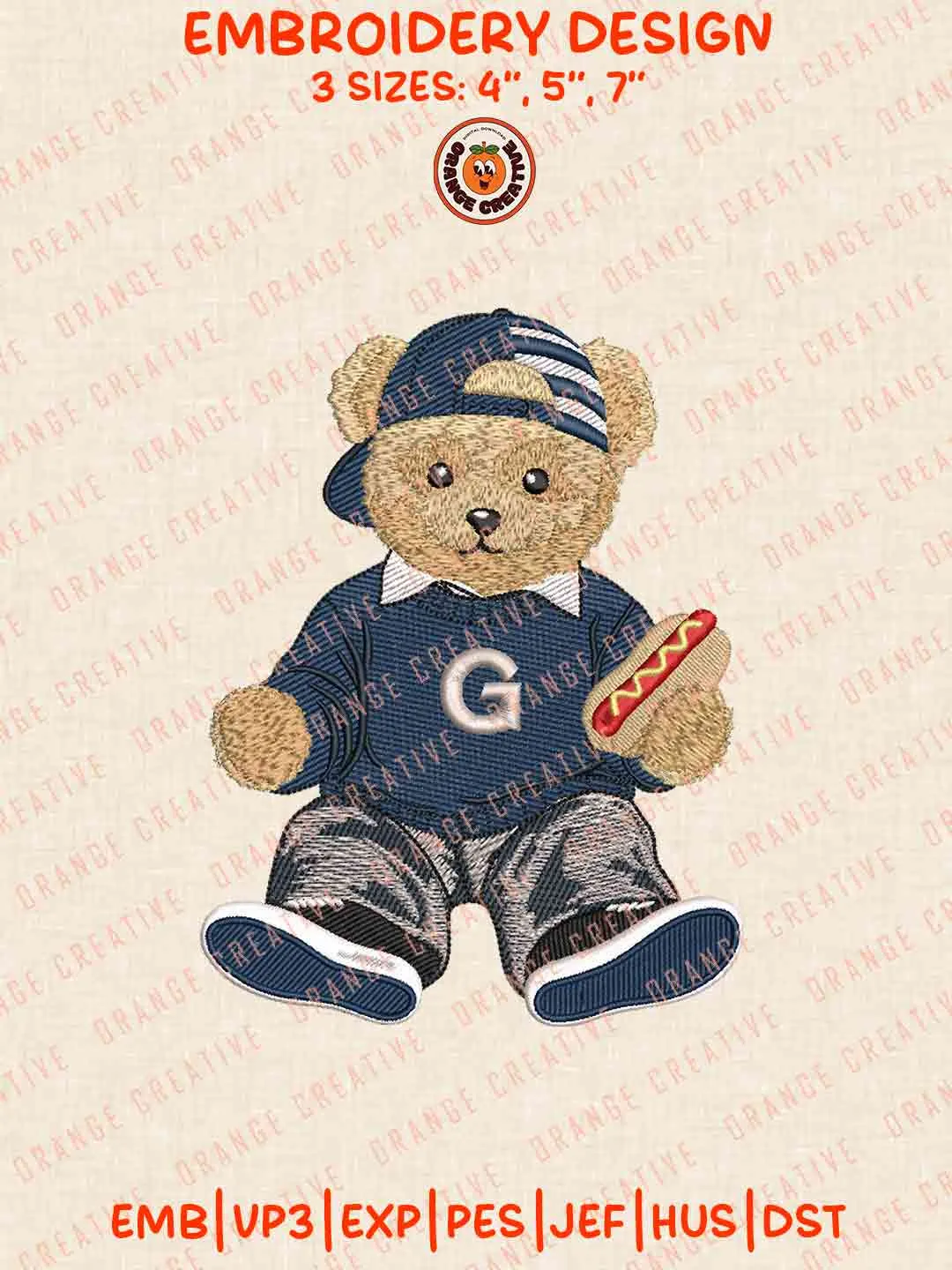 Georgetown Hoyass Teddy Bear Football Embroidery Design Files, Football Logos Embroidery Designs, Sport Machine Embroidery Files, 3 Sizes, Custom Sizes, Instant Download