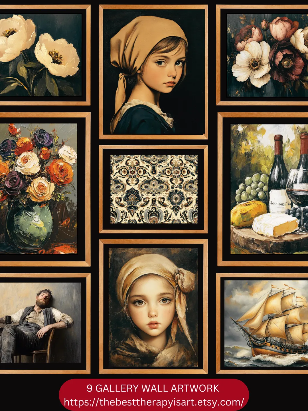 PRINTABLE Art Gallery Wall SET of 9 Digital Downloadable Vintage ...