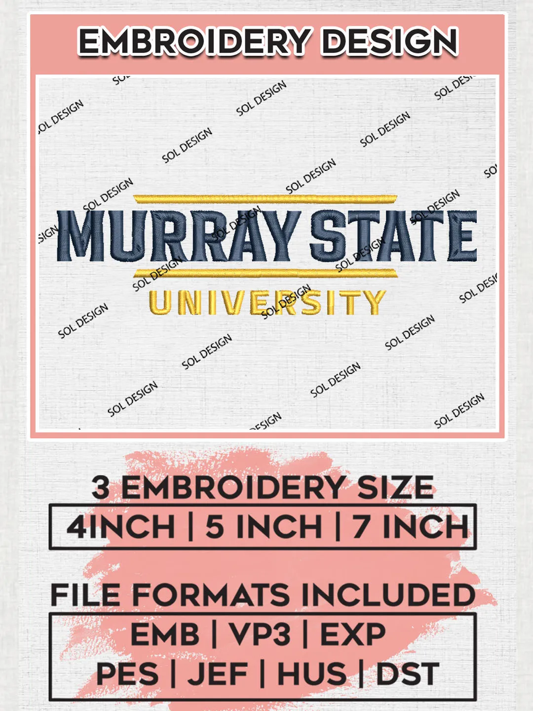 NCAA Murray State Uni.versity Team Logo Embroidery Design Files, NCAA Murray State Racers Machine Embroidery, NCAA Teams, 3 sizes, NCAA Machine embroidery designs, Digital Download
