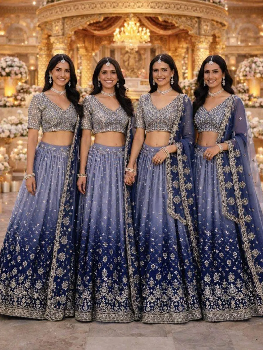 Navy Blue Sequin Embroidered Ready To Wear Lehenga Choli: Indian Wedding Wear