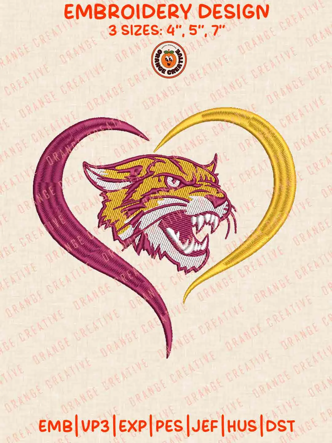 Bethune Cookman Wildcat Heart Embroidery Design Files, Football Logos Embroidery Designs, Sport Machine Embroidery Files, 3 Sizes, Custom Sizes, Instant Download