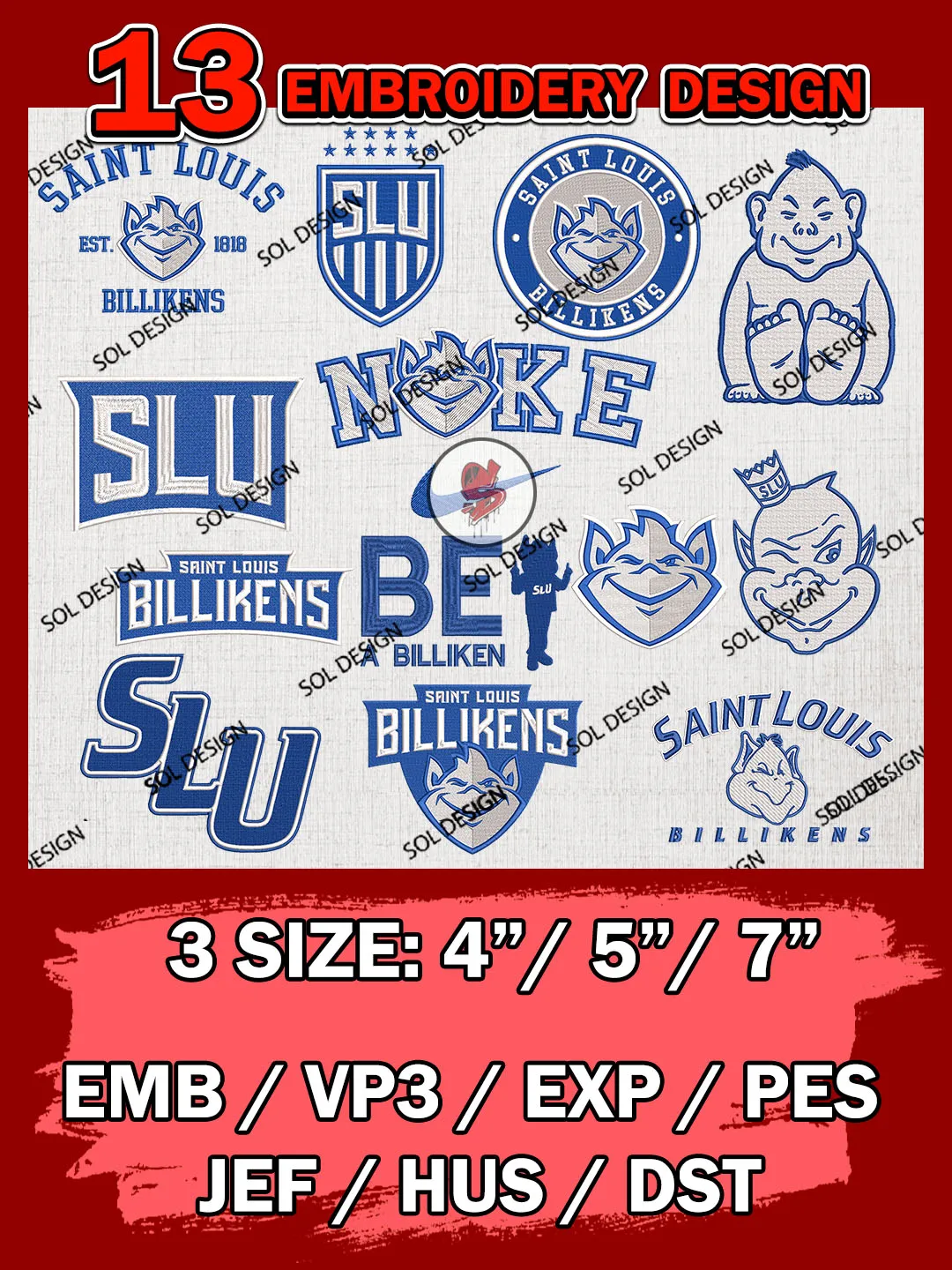 13 NCAA Saint Louis Billikens Bundle Embroidery Files, NCAA Saint Louis Billikens Team Bundle Embroidery Designs, NCAA Teams, National College Football Team 3 sizes, NCAA Saint Louis Machine Embroidery, Digital Download
