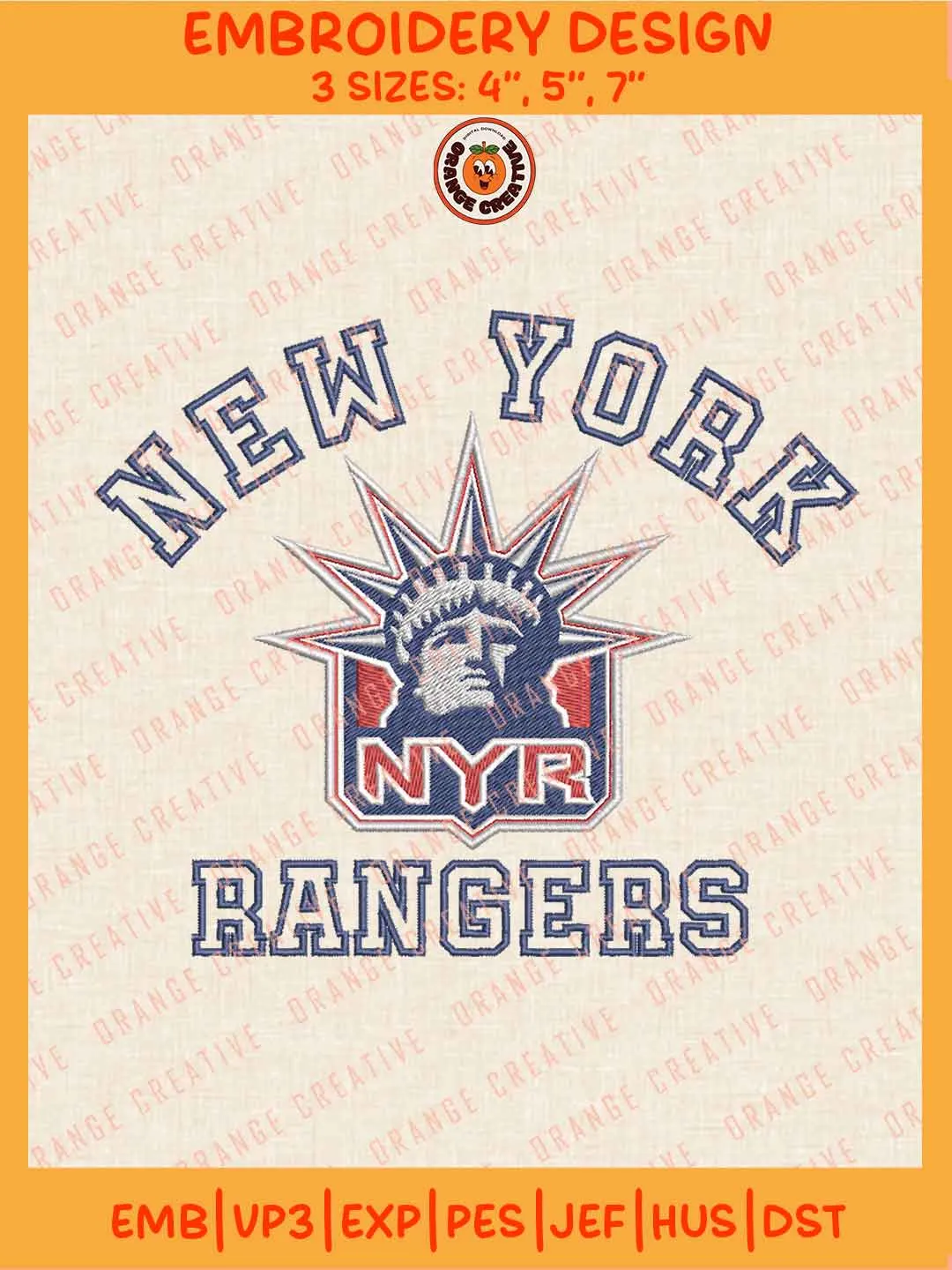 NHL New York Rangers Team Logo Embroidery Files, New York Rangers Hockey Team Embroidery Designs, NHL Rangers Machine Embroidery Files, NHL Hockey Team Machine Embroidery, Digital Download