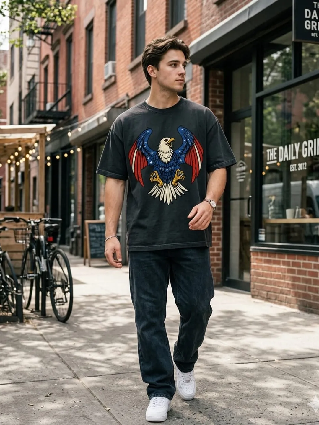 Retro American Eagle PNG • Vintage Patriotic Flag Sublimation Design • Cool 4th of July Cricut File • Streetwear Eagle DTG Graphic
