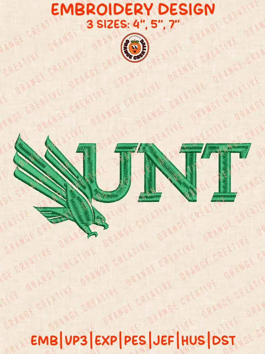 UNT Mean Green Logo Embroidery Design, NCAA North Texas Mean Green Team Machine Embroidery Digitized Pes File, 4 Sizes, Custom Size, Instant Download