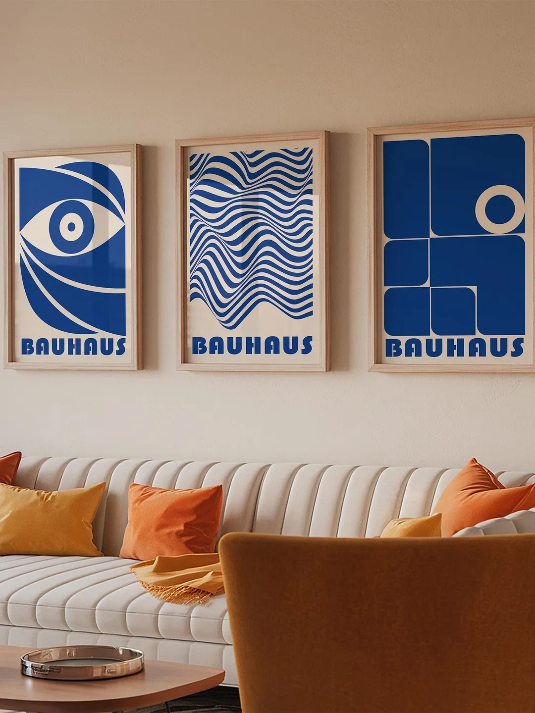 Blue Bauhaus Wall Art Set of 3 – Modern Geometric Abstract Prints, Mid ...