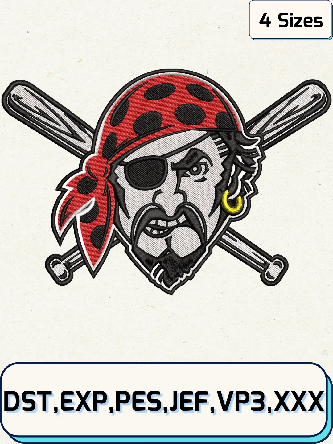 Pirates Baseball Embroidery Design – Machine Embroidery File- 4 Sizes